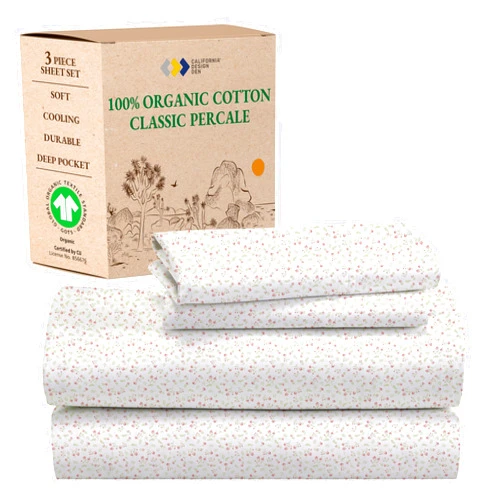 California Design Den Twin Floral Sheet Set, 100% Organic Cotton Percale Sheets, Deep Pocket Twin Sheets & Pillowcase Set - Floral