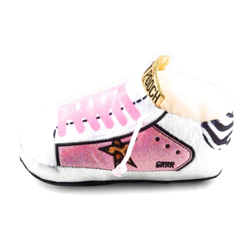 Haute Diggity Dog Haute Diggity Golden Pooch Tennis Shoe Pink, Plush Designer Dog Toys with Interactive Squeaker, Stimulating Pet Enrichment, Machine-Washable & Safe Materials for All Breeds, One Size