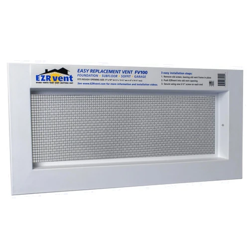 EZRvent FV100-8H Easy Replacement Vent, Foundation Crawlspace and Garage 5x14 Rough Opening, Galvanized Mesh