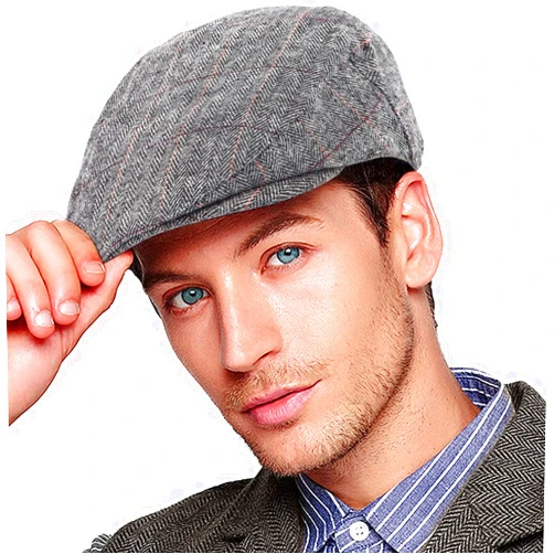 LADYBRO Herringbone Flat Ivy Newsboy Cap for Men Classic Wool Blend Tweed Cabbie Hat