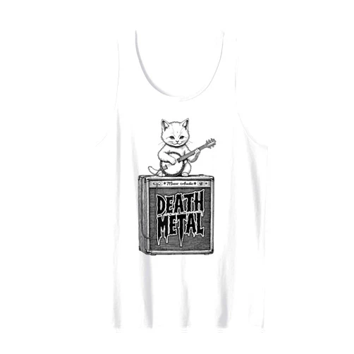 Grandio Design Music Lover & Musician Gifts Death Metal Cat Funny Kitten Amplifier Heavy Banjo Music Tank Top