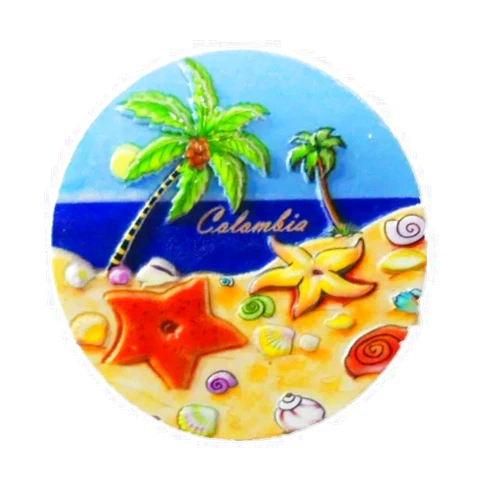 Dominica Magnet-Eddiewei Round Beach Caribbean Sea Dominica Resin 3D Strong Fridge Magnet Souvenir Tourist Gift Chinese Magnet Hand Made Craft Creative Home and Kitchen Decoration Magnetic Sticker