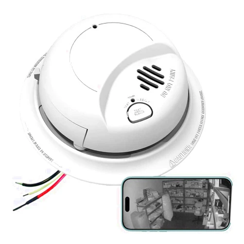AES Spy Cameras Night Vision 2K HD Smoke Detector WiFi Spy Camera P2P Wi-Fi Fire Alarm Hidden Nanny Cam Spy Camera, Ceiling Mount, 110V AC Connector (Invisible NV IR 9120 Model/Video Only: No Audio)