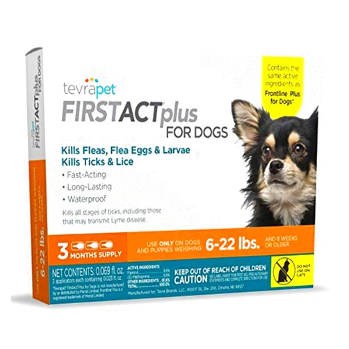 TevraPet FirstAct Plus Flea Treatment for Dogs, Small Dogs 6-22 lbs, 3 Doses, Same Active Ingredients as Frontline Plus Flea and Tick Prevention for Dogs