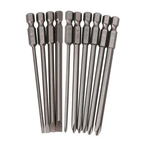 Styquenzer 10pcs 100mm Magnetic Slotted Phillips Screwdriver Bit Set 1/4 Inch Hex Shank S2 Steel Screw Driver Drive Drill Bits (Slotted Set)
