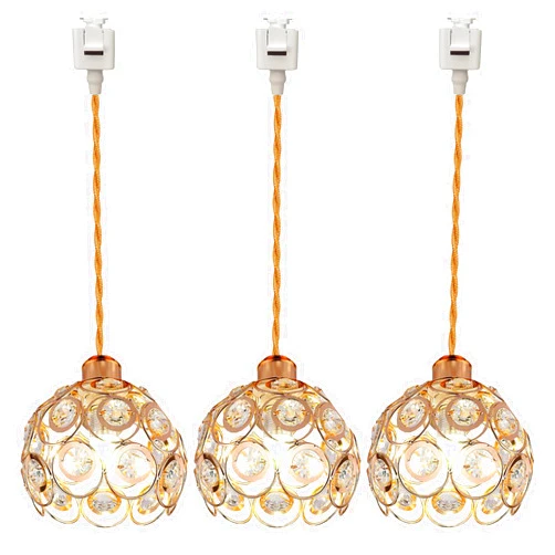SKIVTGLAMP Dimmable Iron Globe Pendant Light Juno-Type Track Light Gold Braided Wire ans Clear Crystal Lamp Shade Vintage Instant on Track Mount Pendant Lights for Kitchen Island Customizable 3-Light