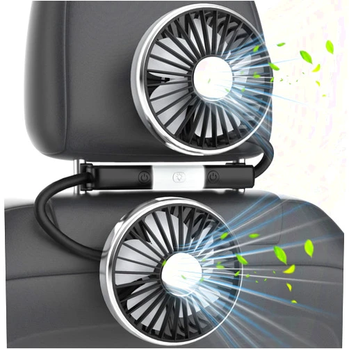 Hayousui Dual Car Backseat Cooling Fans: USB Car Rear Seat Fan for Baby with 2 Independent Heads and Lights 3 Speeds 360° Rotatable Vehicle Fans 5V Quiet Ventilation Headrest Fan for Sedan SUV RV Truck Van