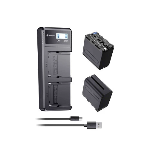 Powerextra 2 Pack Replacement Sony NP-F970 Battery and Fast Charger Dual USB for NP-F930 NP-F950 NP-F960 NP-F550 NP-F530 NP-F330 NP-F570 handycams