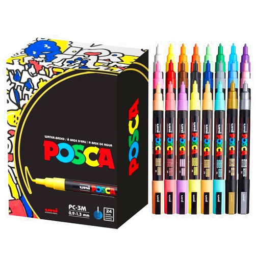 Posca 24 Posca Paint Markers, 3M Fine Coloring Markers with Reversible Tips, Posca Marker Set of Acrylic Paint Pens | Posca Pens for Art Supplies, Fabric Paint, Fabric Markers, Paint Pen, Art Markers
