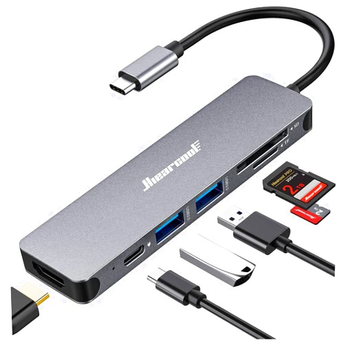 Hiearcool USB C Hub, USB C Multi-Port Adapter for MacBook Pro, 7IN1 USB C to HDMI Hub Dongle Compatible for USB C Laptops and Other Type C Devices (4K HDMI USB3.0 SD/TF Card Reader 100W PD)