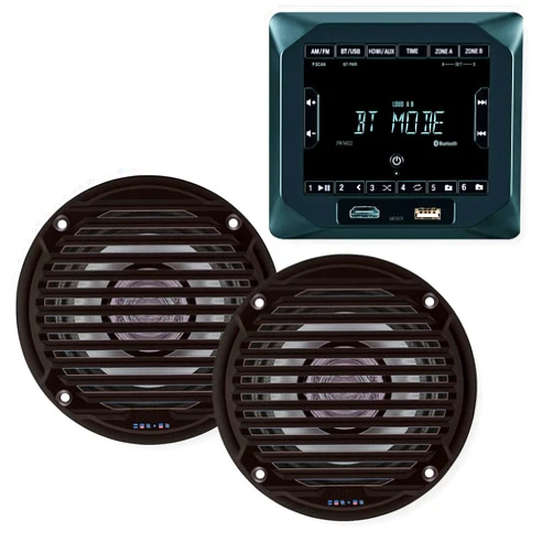 Generic Bundle of (1) JWM22 2-Speaker Zones AM/FM|BT|HDMI|AUX Cube Wall Mount Stereo, and (2) MS5006BR Black 5.25