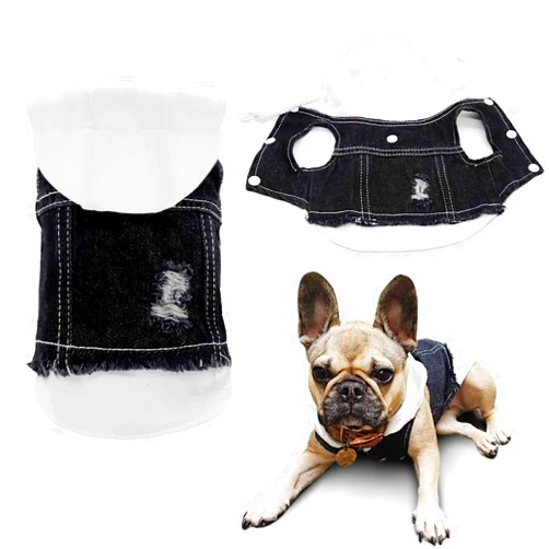 SILD Pet Clothes Dog Jeans Jacket Puppy Cat Clothes Dog Hoodies Cool Coat Dog Clothes for Small Medium Dogs (Black-White S)