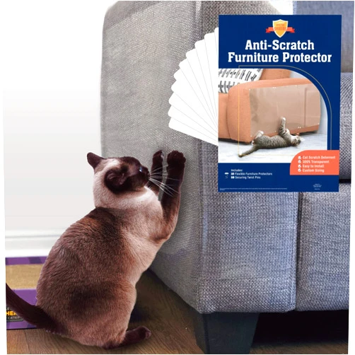 Stelucca Amazing Shields Cat Scratch Furniture Protector - Pack of 10, Adhesive Clear 17x12 in Cat Training Couch Protector - Plastic, Anti Scratching Sticky Tape Cat Repellent Mat - Scratching Post