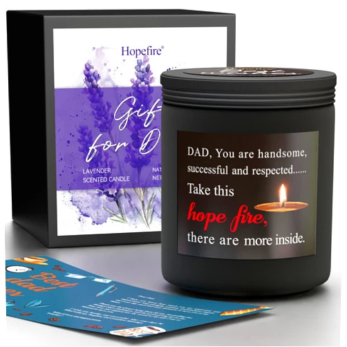 Hopefire Lavender Jar Candle Scented Aromatherapy for Home Long Lasting Soy Wax Non Toxic Fall Candles Dad Men Gifts Birthday with Thank You Cards Thanksgiving Chrismas 50h