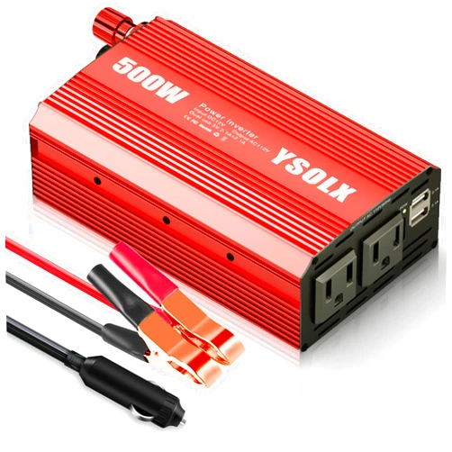 YSOLX 500W Power Inverter DC 12V to 110V AC Converter with 2 USB Ports and 2 AC Outlet, Car Charger Adpater for Road Trip and Camping