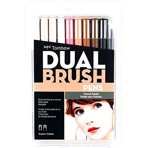 Tombow 56170 Dual Brush Pen Art Markers, Portrait, 10-Pack. Blendable, Brush and Fine Tip Markers 10-Pack Portrait