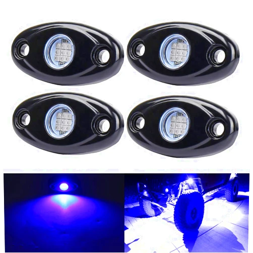 AUXMOTEC Blue LED Rock Lights, 4 Pods Neon 12V Waterproof Underglow Underbody Kit Crawler Crawling Dome Exterior Wheel Lights for ATV RZR UTV SUV Off-Road Auto Boat Motorcycle Glow Trail Rig Fender Lamp