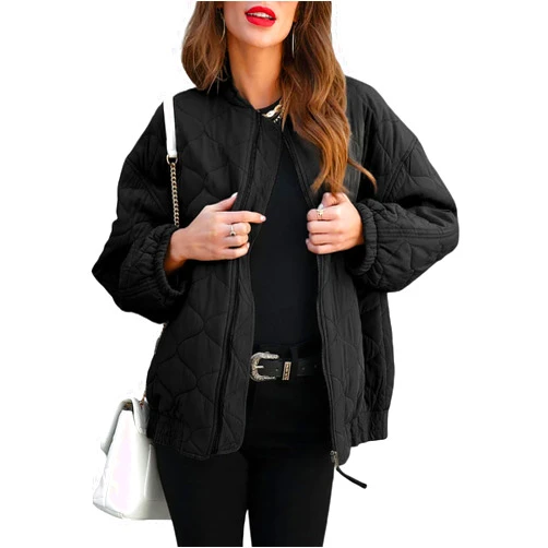 EVALESS Zip Up Jackets for Women Fashion 2023 Winter Coat for Women Business Casual Diamond Quilted Lightweight Jackets