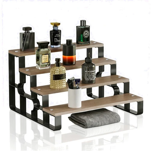 USHARP 4 Tier Cologne Organizer for Men, Wooden Perfume Organizer Stand, Waterproof Display Shelf Rack for Dresser, Vanity, Figures, Cupcake, Dessert Table(Walnut,Width=11.2