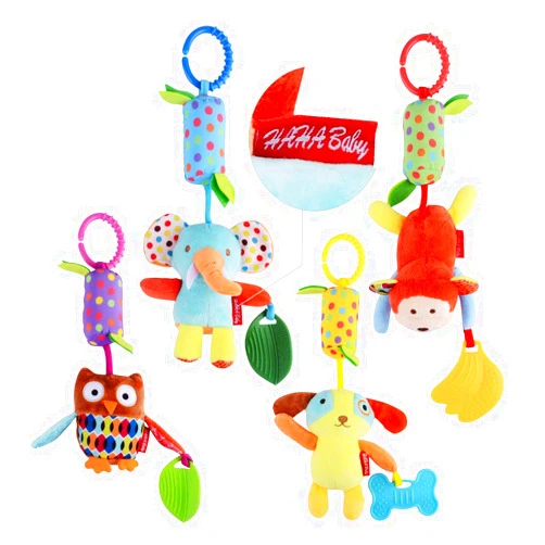HAHA Baby Toys for 0 3 6 9 to 12 Months, Soft Hanging Crinkle Squeaky Sensory Learning Toy Infant Newborn Stroller Car Seat Crib Travel Activity Plush Animal Wind Chime with Teether for Boys Girls