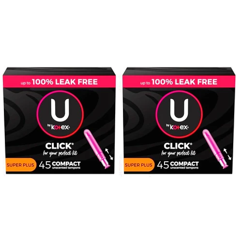 U by Kotex Click Compact Tampons Super Plus Absorbency Unscented, 45 Count (Pack of 2)