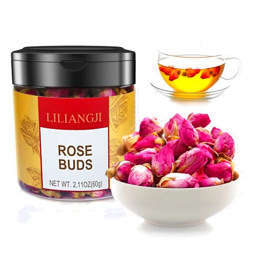 LILIANGJI- Rose Buds Tea - 2.11 Oz - whole dried rose buds | Rich in Vitamin-C | Beautiful Hair & Skin - Caffeine Free - Flower Based - Herbal Tea - Vegan | Reusable Jar