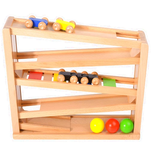 Timfuis Wooden Car Ramp Racer - Toddlers Race Track Toy Ball Track with 3 Wooden Cars and 2 Balls for 1 2 3 Year Old Boy and Girl Gifts