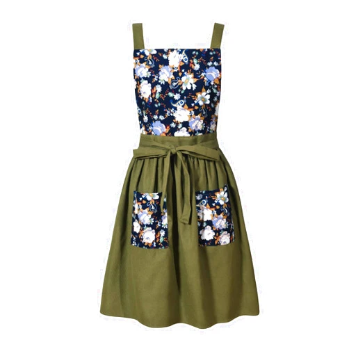 Pinknoke Vintage Pinafore Apron Dress for Women with Pockets Cute Floral Chef Aprons for Kitchen Cooking Baking Gardening