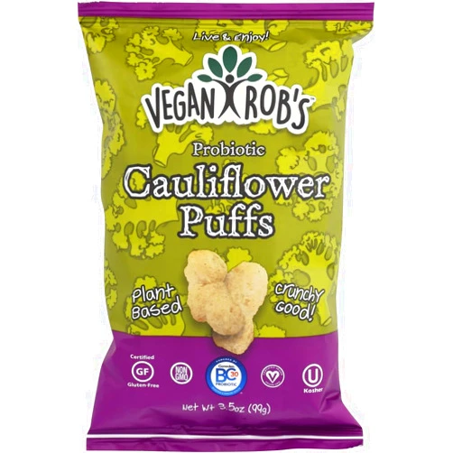 Vegan Rob's Plant Based Probiotic Cauliflower Puffs Certified Gluten Free Kosher(OU) Kosher 3.5 oz - 3 pack