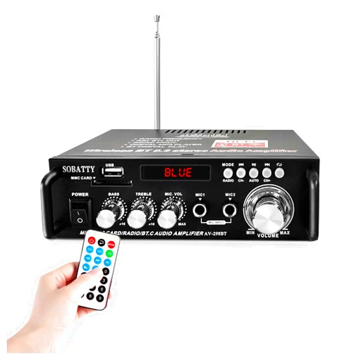 SOBATTY 298A Max 300Wx2 Wireless Bluetooth 5.0 Stereo Audio Amplifier, RMS 40Wx2 Power Amp 2 Channel Stereo Receiver for Home Theater Speakers, Bass & Treble Control, with Remote