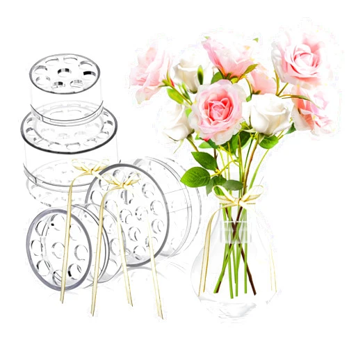 LeilieCSC Spiral Ikebana Stem Holder,4 pcs Spiral Stem Holders and 2 Ribbons,Spiral DIY Bouquet Twister Flower Arrangement Holder for Flowers,Vases(CLEAR S+L), transparent