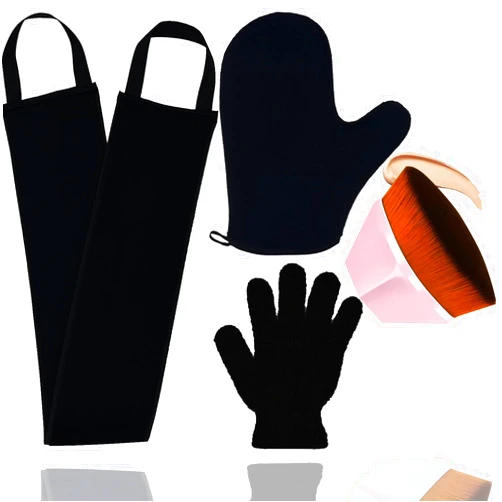 BOLITFU 4Pack Self Tanning Mitt Applicator Set, 1 Self Tanning Mitt, 1 Self Tanner Lotion Back Applicator, 1 Self Face Tanner Brush, 1 Exfoliating Glove, Sunless Self Tan Kit