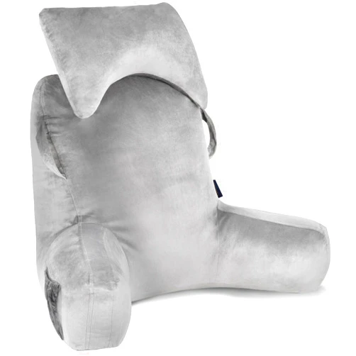 Unisakey Portable Large Reading Pillows with Headrest for Sitting in Bed Adult(Light Grey), Bed Pillow with Arms & Pockets,Elastic Sponge & Washable Cover,Back Pillow for Watching/Gaming/Resting