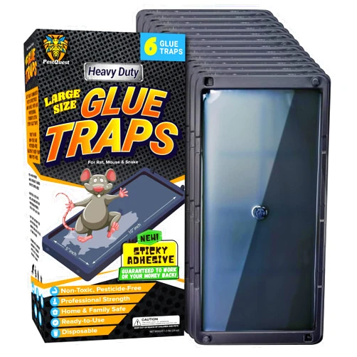 PestQuest Glue Mouse Traps Indoor for Home (6 Pack), Heavy Duty Large Glue Traps for Mice and Rats, Pre-Baited Peanut Scent Sticky Rat Traps for Inside House, Snake, Lizard, Insect & Spiders, Pet & Family Safe