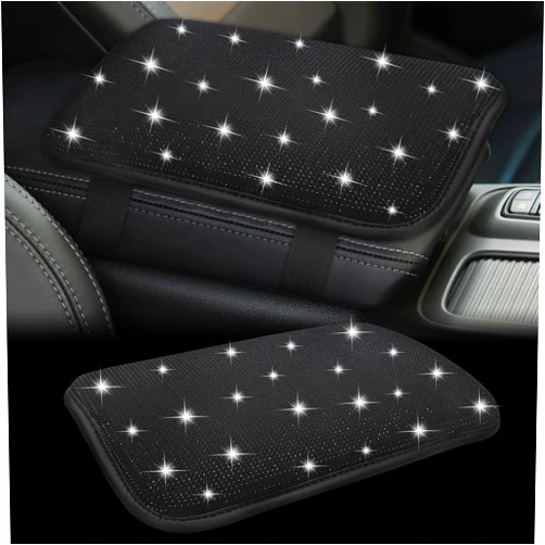 TOMALL Bling Car Armrest Cover Universal for Car Center Console Cover Diamond Car Arm Rest Cushion Pad Protector Trim Bling Car Accessories Crystal Interior Car Decorations for Women (Black)