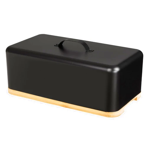 LiaMeE Modern Bread Box For Kitchen Countertop, Large metal Bread Keeper Storage Container With Bamboo Cutting Board，Farmhouse Bread Box For Homemade Bread，Banana Bread Container For Loaf Cakes, Black