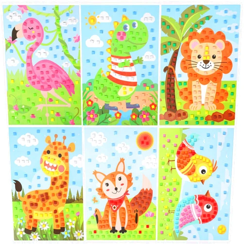 LZHZH 6 PCS - Mosaics Sticker Art Kit for Kids，1260 Pieces Sticky Foam DIY Craft for Boy Girl，Animals Sticker Craft Activities (Age 3+)