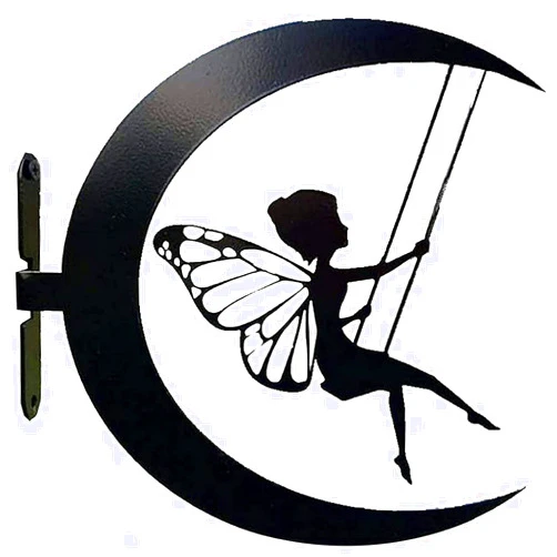 Runtodo Metal Crescent Moon Fairy Garden Decoration Elf Garden Art Silhouette Stake for Outdoor Fairy Garden Ornament Tree Decor