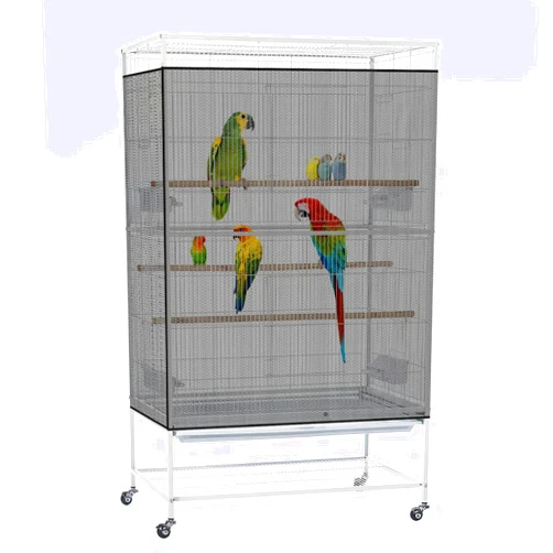 Bissap Bird Cage Seed Catcher, 90-118‘’ Universal Birdcage Net Nylon 31.8'' H Adjustable Elastic Band Stretchy Skirts Mesh Cover for Parrot Cage Seed Guard (Not Include Birdcage)- Black