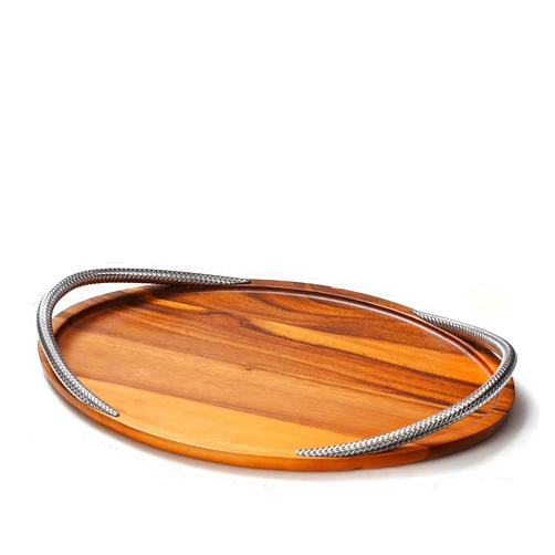 nambe Braid Serving Platter | 19-Inch | Large Serving Tray for Party | Platters for Serving Snacks, Food, Cookies | Dessert Platters | Kitchen Trays for Serving Pastries or Appetizers (Acacia Wood)