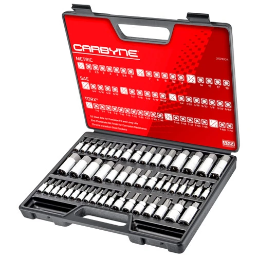 CARBYNE 50 Piece Master Torx, SAE & Metric Hex Bit (Allen) Socket Set | S2 Steel Bits, Cr-V Steel Sockets, Durable Storage Case. Torx: T-6 to T-70, Metric Hex: 2mm to 19mm, SAE Hex: 5/64” to 3/4