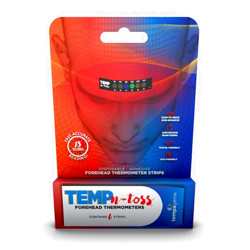 TEMPN-TOSS Fast Reading Disposable Forehead Thermometer Strips - Temp-N-Toss for Accurate & Hygienic Adult Temperature Measurement - Easy to Use and Reliable Single-Use Fever Indicator (6)