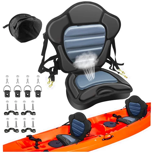CLIO Kayak Seat Thickened Padded Kayak Seat Extra Thick Padded Sit-On-Top Canoe Seat Cushioned - Deluxe Fishing Boat Seat with 4 Pairs Fixed D-Ring & 4 Tie Down Pad Eyes and Screws for Kayaks Boats Canoes
