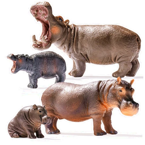 THINKBAY 4PCS Hippo Safari Zoo Animals Figurines Toys, Plastic Animals Figures Toy for Kids Includes Solid Hippopotamus and Cubs, Birthday Gift Party Favors Cake Toppers for Boys Girls