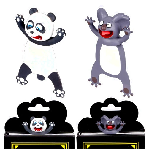 Whaline 3D Cartoon Animal Bookmark 2 Pieces Squashed Land Animals Bookmark Wacky Bookmark Palz, Cute Book Mark Panda Koala Cute Reading Bookmark Back to School Gift for Students