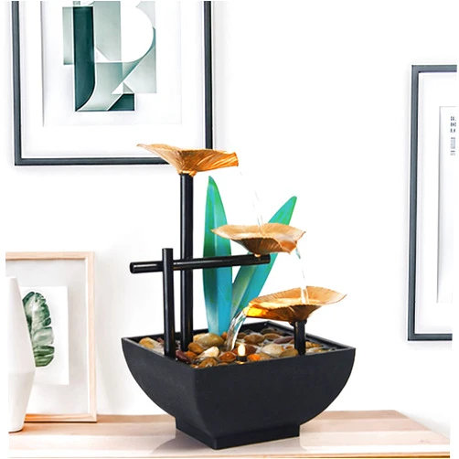 EVXOIJM Desktop Fountain Handicraft Opening Lucky Modern Simple Design Three-Layer Flowing Water Iron Art Exquisite Landscape