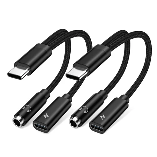 IHoto USB Type C to 3.5mm Headphone Adapter and 60W Samsung Android Phone Charger Cable 2 Pack for Galaxy S24 Ultra A14 5G A54 A13 S23 S23+ S22 S21 S20 A53, 2-in-1 Aux Audio Jack Fast Charging Dongle Cord