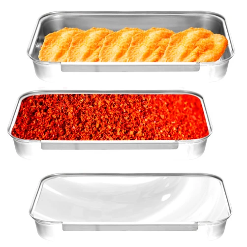 simarro 3 Pcs Breading Trays Set, Stainless Steel Dredging Trays for Breading, Interlocking Design Tray for Food, for Marinating Meat, Chicken, Fish, Food Prep Trays, Coating Trays