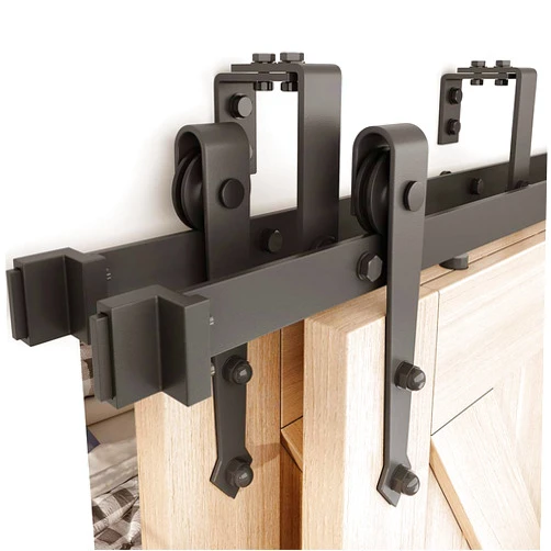 ZEKOO 13FT Bypass Barn Door Hardware Kit Double Bypass Barn Door Hardware for Double Wooden Door Double Track Black Roller Hanger