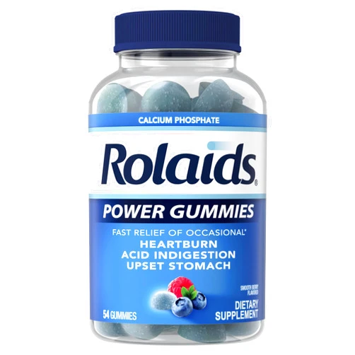 Rolaids Power Gummies, Fast Relief of Occasional Heartburn and Acid Indegestion, Dietary Supplement, Smooth Berry, 54 Gummies